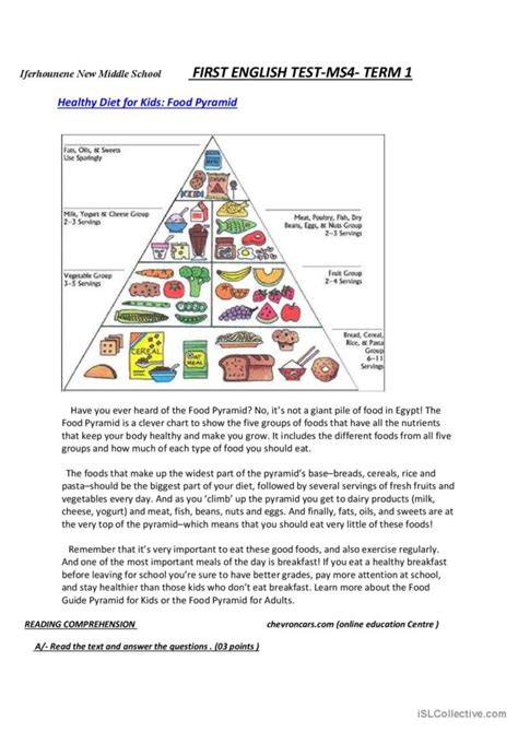 Food Pyramid Reading For Detail Dee English Esl Worksheets Pdf Doc