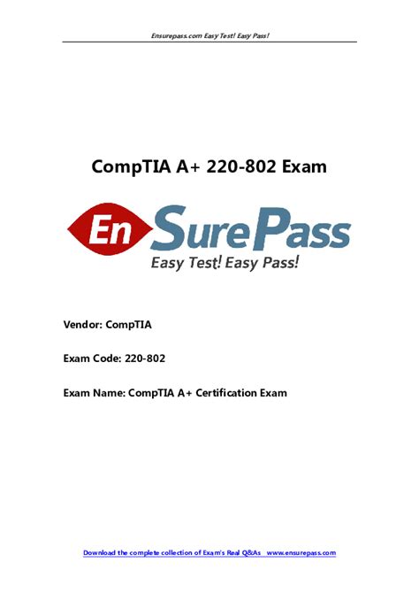 (PDF) CompTIA A+ 220-802 Exam Vendor: CompTIA Exam Code: 220-802 Exam ...