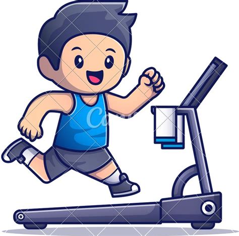 Cute People Running On Treadmill Cartoon Vector