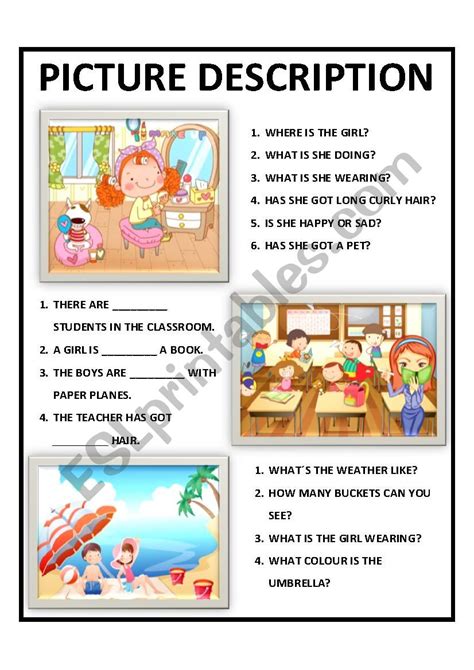 Picture Description For Kids Esl Worksheet By Mariasoldossantos