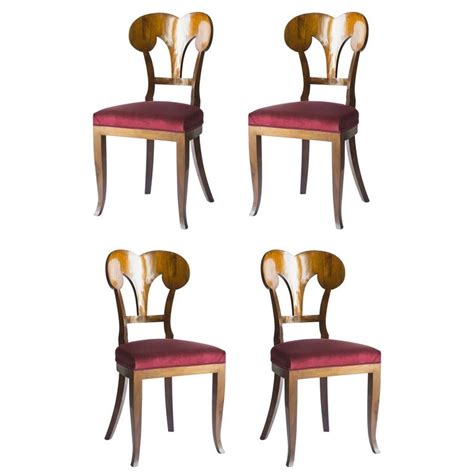 Set Of Four Seats Biedermeier Castellarin Wood Dining Room Chairs