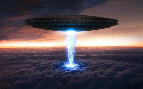 Sci Fi Aliens Ufo Spaceship Spacecraft Sky Clouds Art Invasion Sunset