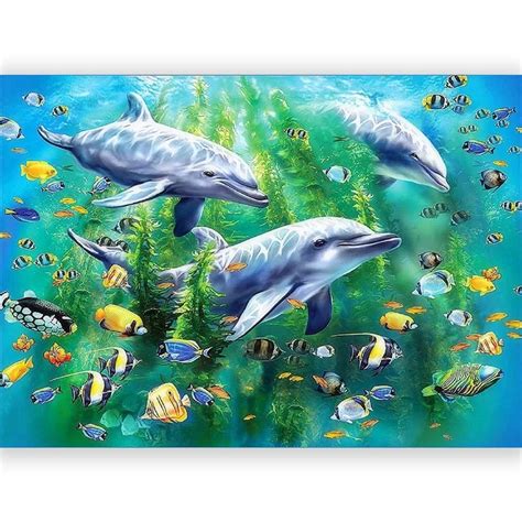5d Diy Diamond Painting Animals Dolphin Under Sea Paintings Full Round