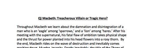 Macbeth Treacherous Villain Or Tragic Hero Agrade 9 English Essay