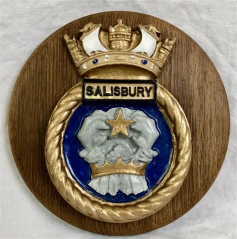 Vintage Hms Salisbury Ships Tampion Crest Badge Plaque British Royal