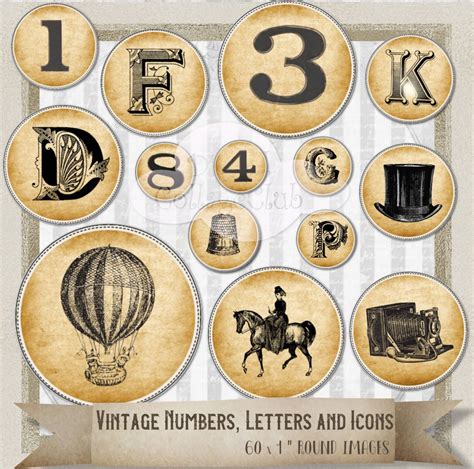 Vintage Numbers Letters And Icons 1 Inch Round Images The Digital