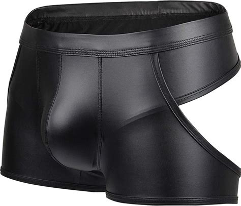 Bodywear4you Mens Ouvert Boxer Shorts Leather Look Black Wet Look Sexy