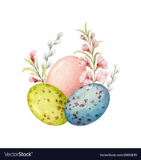 Happy Easter Vector Watercolor Hand Painted Greeting Card Composition