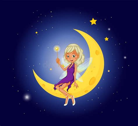 A Fairy Holding A Wand Sitting At The Moon Stock Vector Illustration