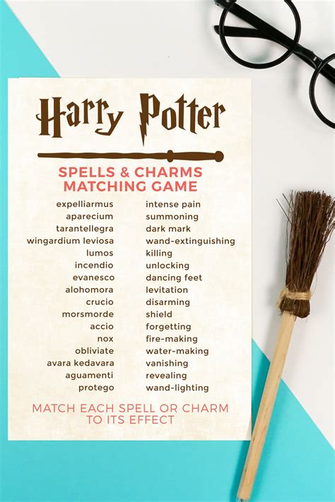 Printable Harry Potter Spells And Charms Matching Game Hey Lets