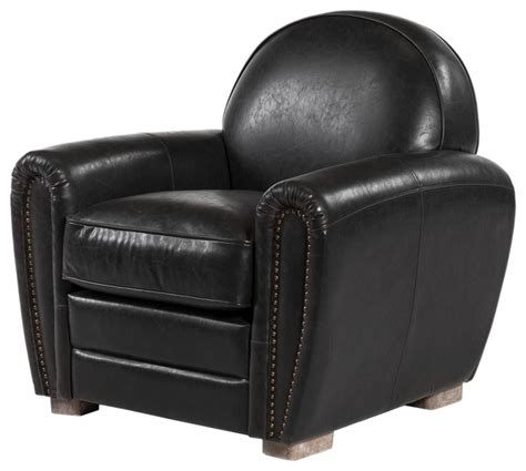 Paris Club Chair Distressed Black Leather Transitional Armchairs