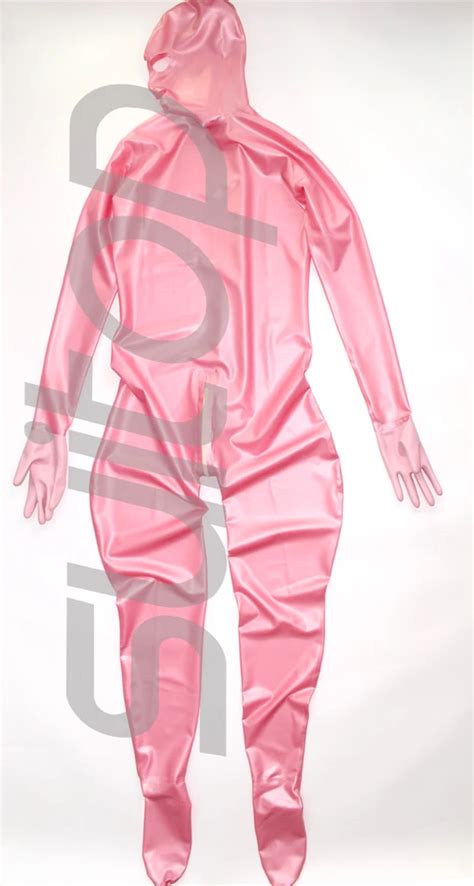 Full Cover Body Latex Catsuit Rubber Zentai With Back Zip To Lower