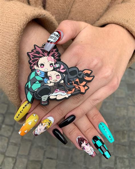 Gaz 5 pack anime demon slayer nail decals art stickers supplies adhesive nail foils kamado tanjirou/nezuko japan anime nail sticker. Demon Slayer for special wish - Nail Design Ideas!