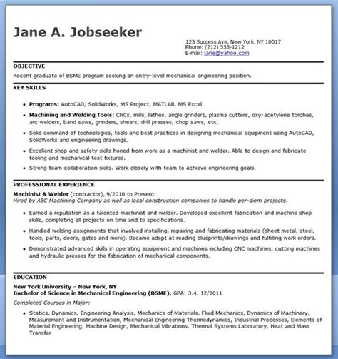 mechanical engineering resume template entry level