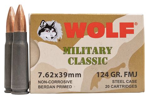 Wolf Ammo 762x39mm 124 Gr Fmj Military Classic Steel Case 20box For