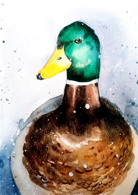 Original Watercolor Painting Wild Duck Painting Animals Wall Etsy