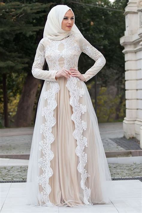 Simple Lace Evening Dressesa Line Prom Dressesfloor Length Dresses Muslimah Wedding Dress