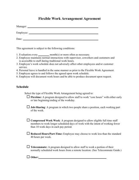 Flexible Work Arrangement Agreement Form