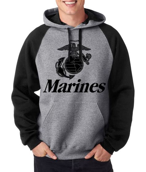 Marines Raglan Hoodie Sweatshirt Usmc Us Hooded Military Marine Corps