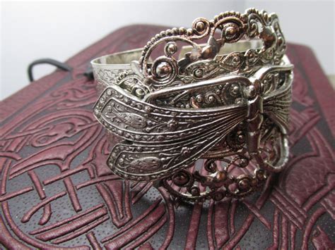 Dragonfly Cuff Bracelet Silver Gorgeous Filigree And Vintage Etsy