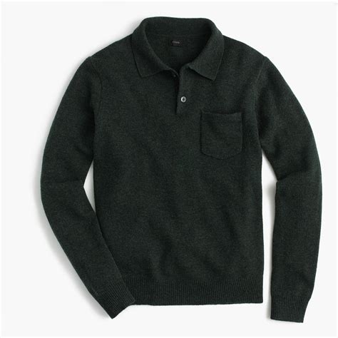 j crew lambswool long sleeve polo sweater in green for men lyst