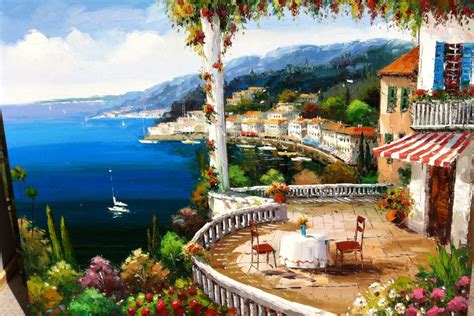 Sorrento Italy Original Oil Painting 36 X 48 Mounted By Intlart