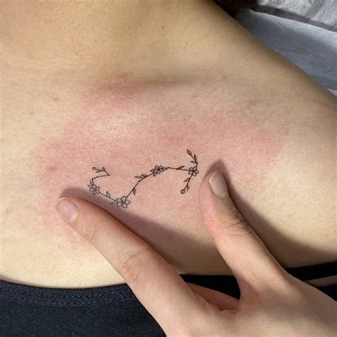 Fine Line Floral Scorpius Constellation Tattoo