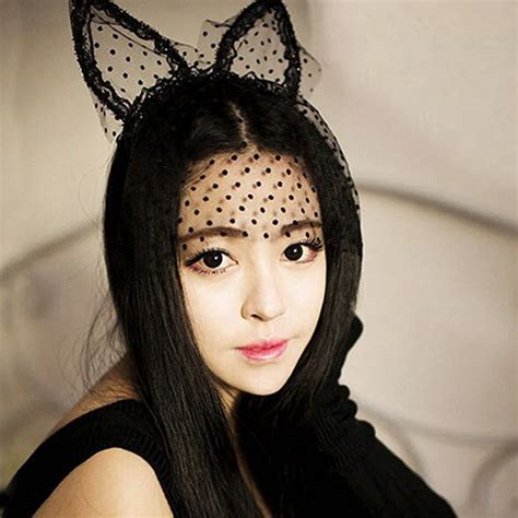 1pc Fashion Cute Black White Sexy Cutout Lace Rabbit Ears Cat Ears Headband Hairband Veil Party