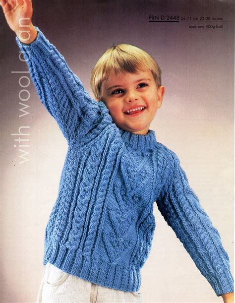 Childs Aran Sweater Knitting Pattern Pdf Childrens Aran Cable Jumper
