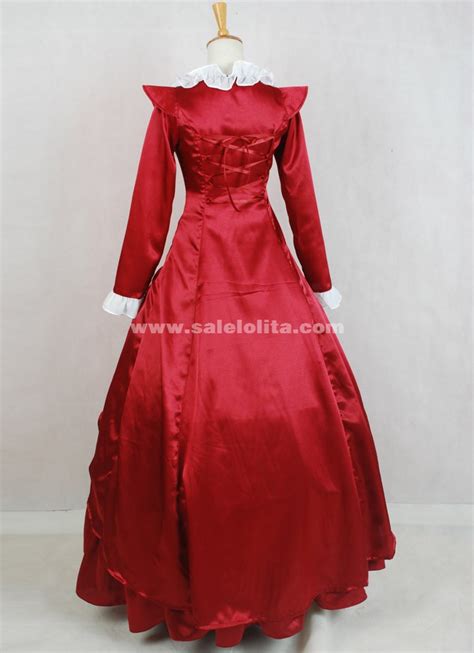 2018 New Elegant Red Long Sleeves Square Collar Bow Victorian Ball