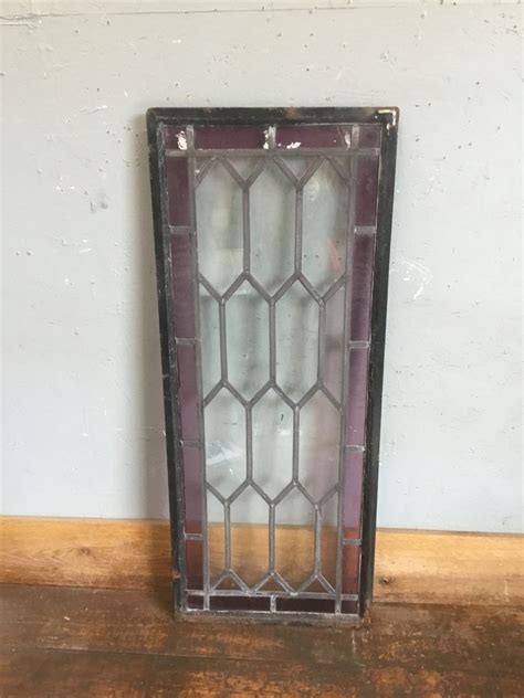 Burgundy Edged Stained Glass Leaded Window Authentic