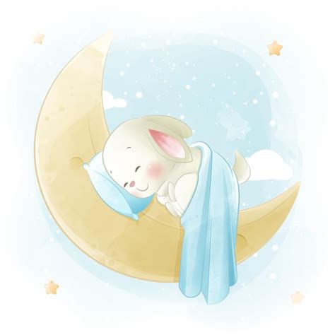 Premium Vector Cute Rabbit Sleeping On The Moon