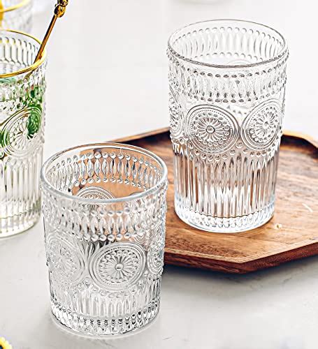 kingrol 6 pack 9 5 oz romantic water glasses premium drinking glasses tumblers vintage