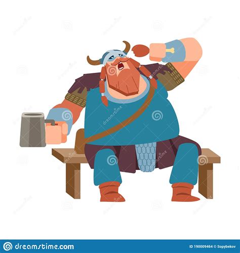 Viking Character Set Medieval Cartoon Character Fighting With Sword