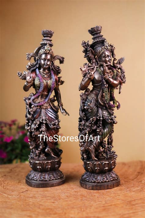 radha krishna statue 37cm bonded bronze radha krishna idol etsy canada