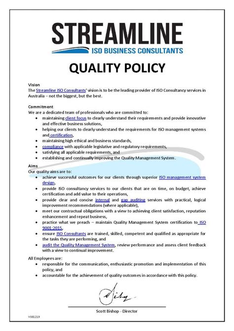 Quality Policy Streamline Iso Consultants