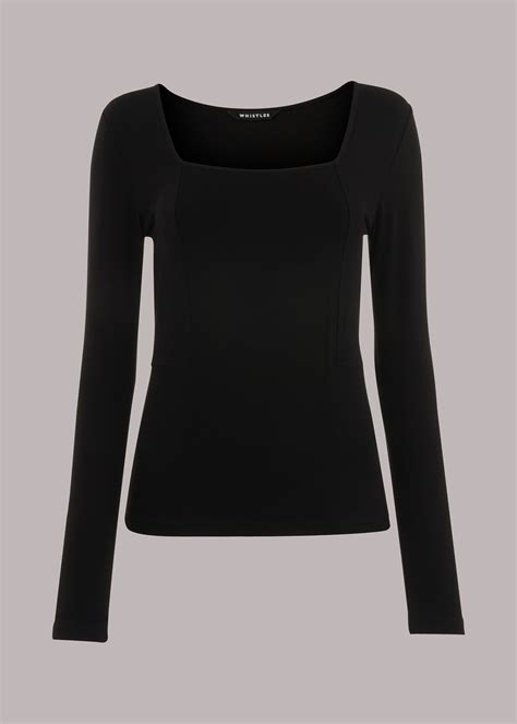 Black Square Neck Long Sleeve Top Whistles