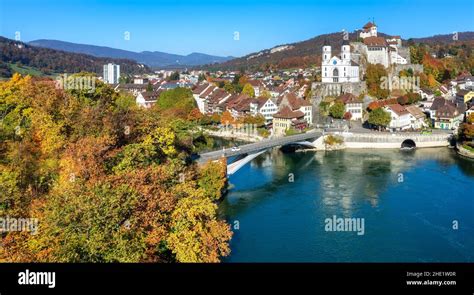 Historical Aarburg Old Town And Castle On Aare River In Canton Aargau