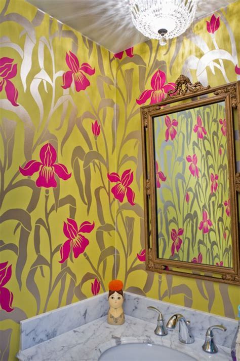 12 Ways To Use Floral In Your Bathroom Decor Striped Wallpaper Bathroom