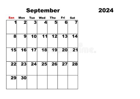 Calendar For 2024 September Stock Illustration Illustration Of