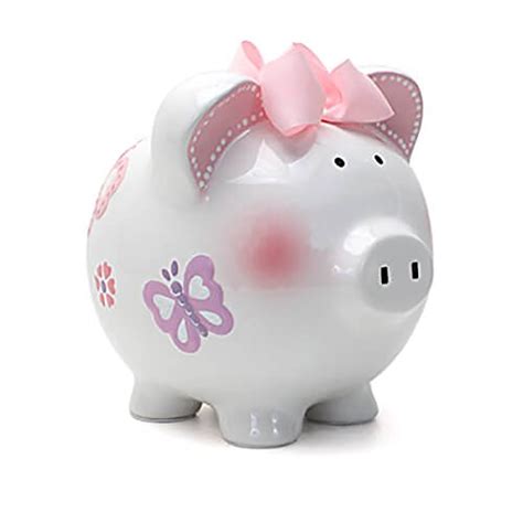 Child To Cherish Ceramic Piggy Bank For Girls Butterfly