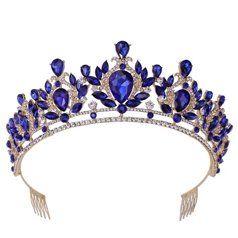 Royal Blue Luxurious Baroque Crystal Bridal Tiara With Rhinestone