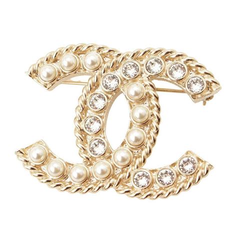 Chanel B20s Cc Mark Fake Pearl Rhinestone Pin Brooch Gold Pins And Brooches