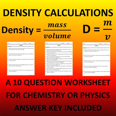 Calculating Density Mass And Volume A Science Worksheet Made By
