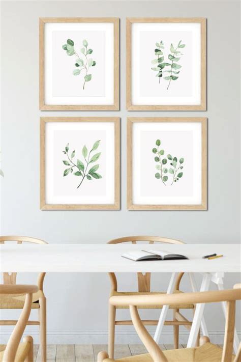 Set Of 4 Prints Greenery Set Of 4 Wall Art Print Botanical Etsy In