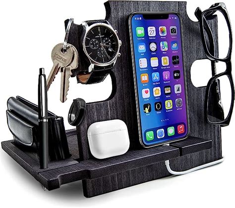 Wooden Desk Organizer Smartphone Stand Docking Station T Idea