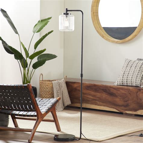 Decmode 61 Industrial Black Metal Arc Floor Lamp With Round Glass