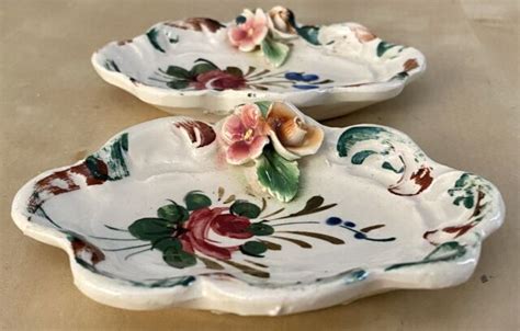Lot 2 Vintage Pauls Italy Art Pottery Ceramic Floral Design 3 D