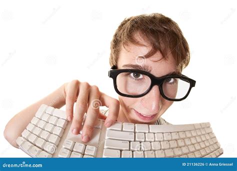 Nerd With Keyboard Stock Photo Image Of Nerd Adult 21136226