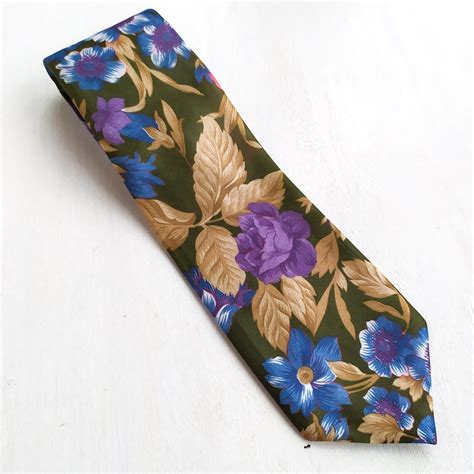 Flower Silk Necktie Floral Ties Vintage Man Accessory Etsy